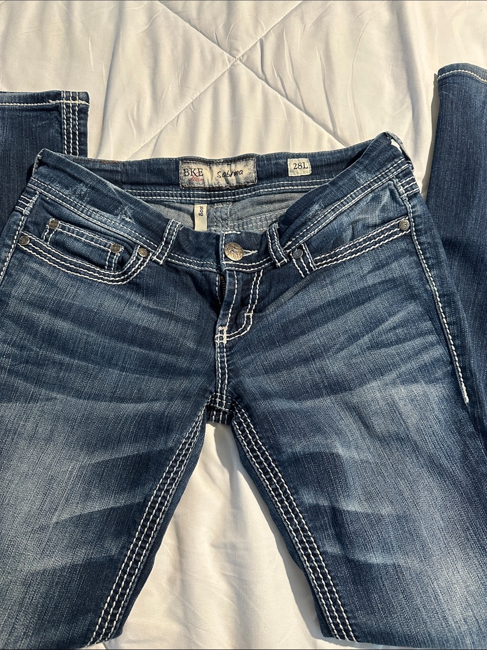 BKE Women's Medium-Dark Blue Skinny Jeans with Contrast Stitching